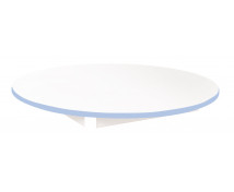 Blat masă 18 mm, ALB - cerc 90 cm, cant albastru
