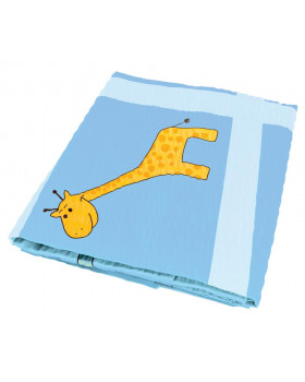 Lenjerie NOMI CREP - Girafă - albastru - set pentru pilotă și pernă- închidere cu nasturi