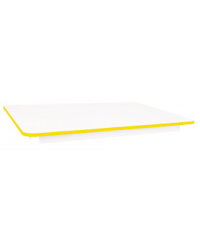 Blat masă 18 mm, ALB - dreptunghi 125x80 cm, cant galben