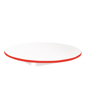 Blat masă 18 mm, ALB, cerc 90 cm, cant roșu