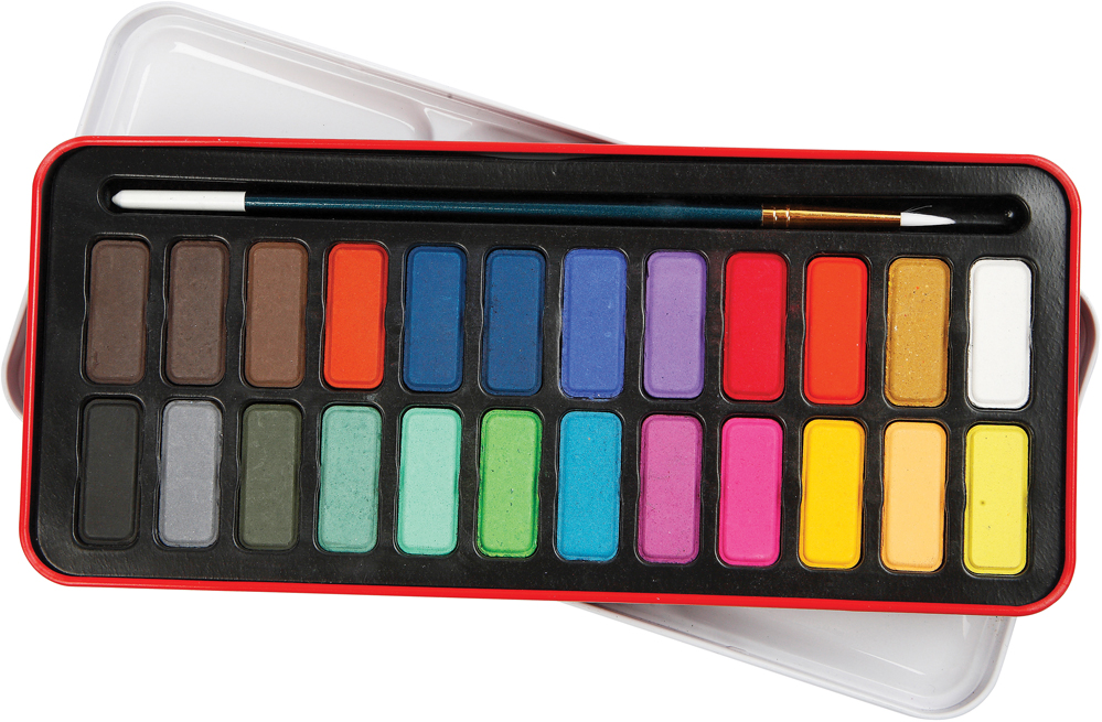 Culori acuarelă cu pensulă în casetă, 24 buc